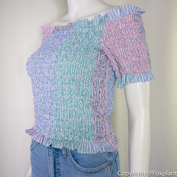 NWT Petersyn Kinsey Smocked Off-the-shoulder Top, Purple - Picture 5 of 15